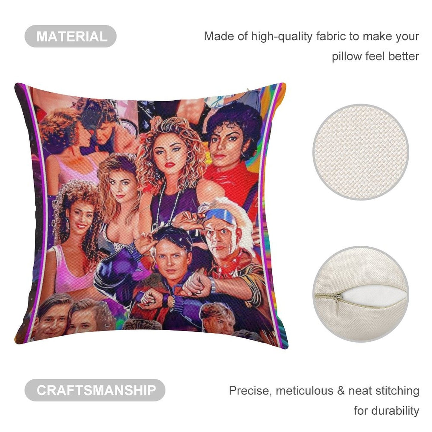 80s Tribute Linen Throw Pillow Cover
