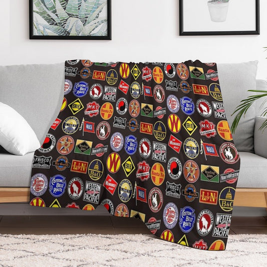 Vintage Defunct Railroad Railway Logos - Trains Hobby Throw Blanket
