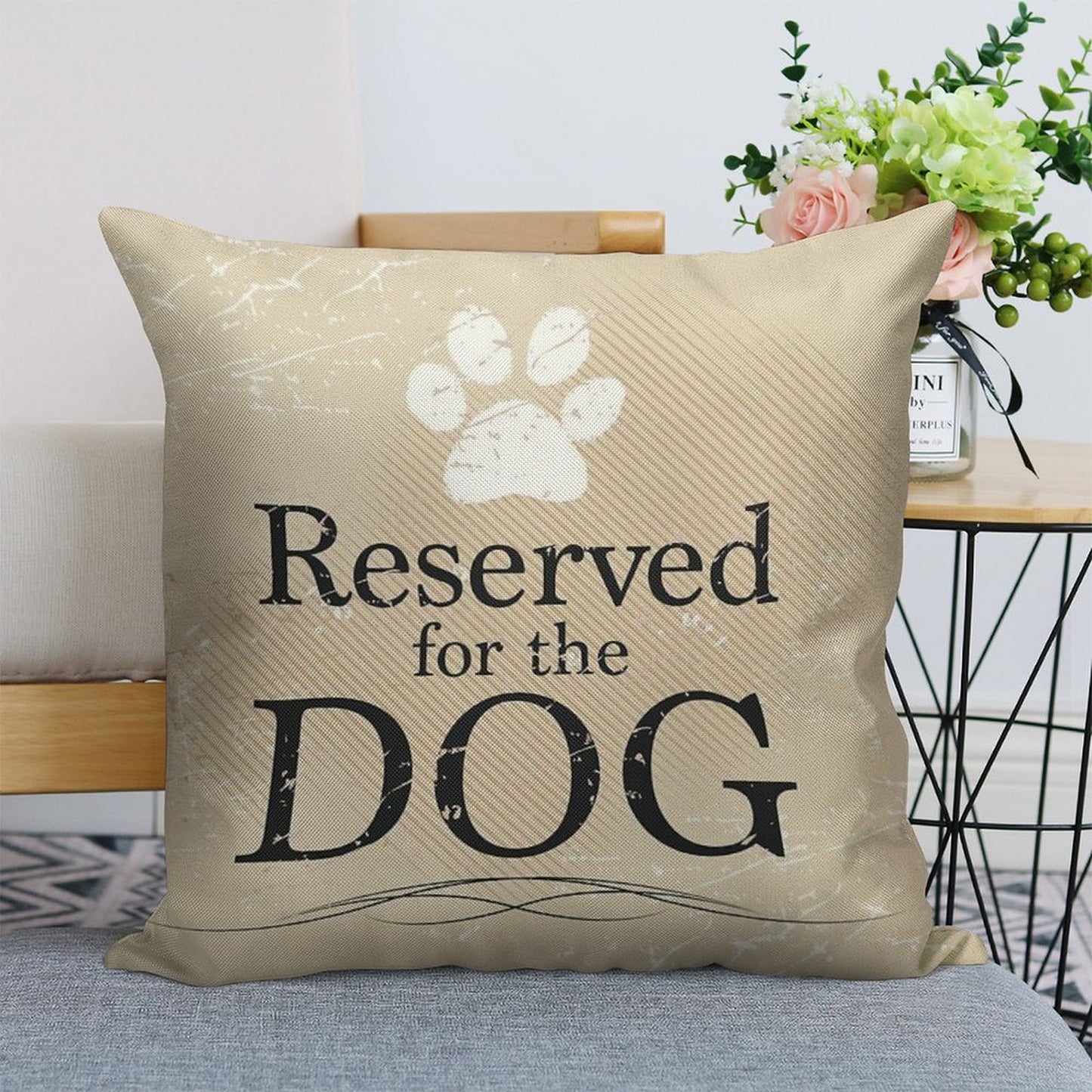 Reserved for The Dog (Tan) Linen Throw Pillow Cover