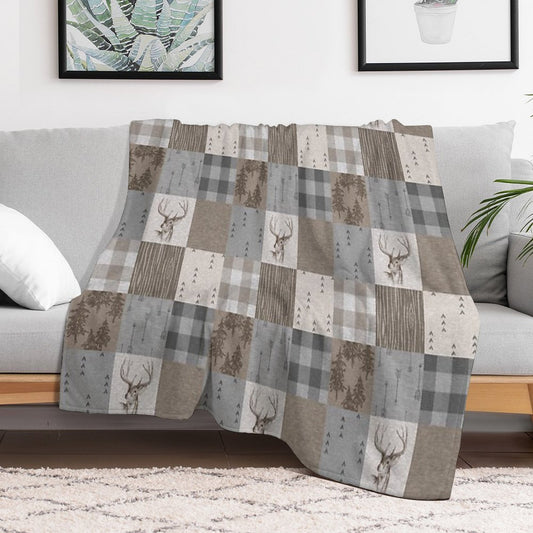 Deer Patchwork - Rustic Neutrals Throw Blanket