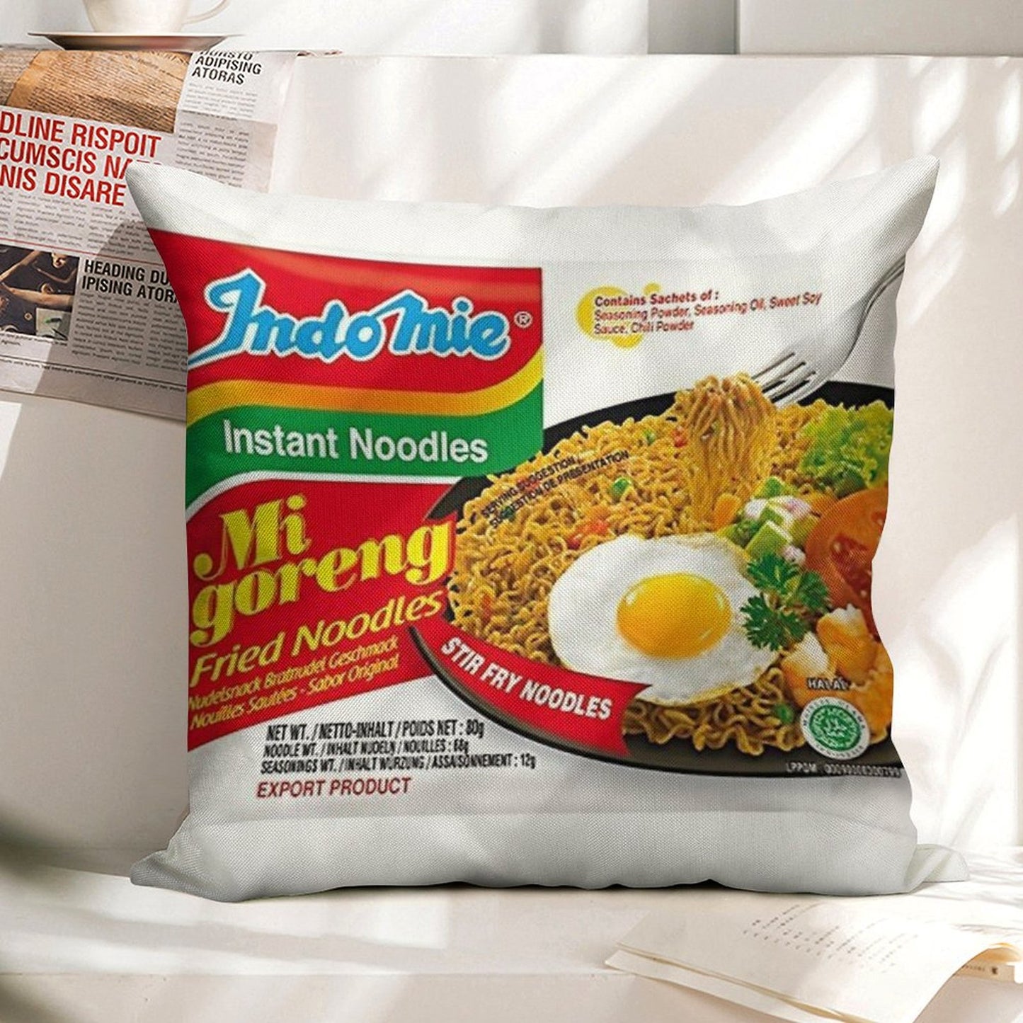 Indomie Original Flavour Linen Throw Pillow Cover
