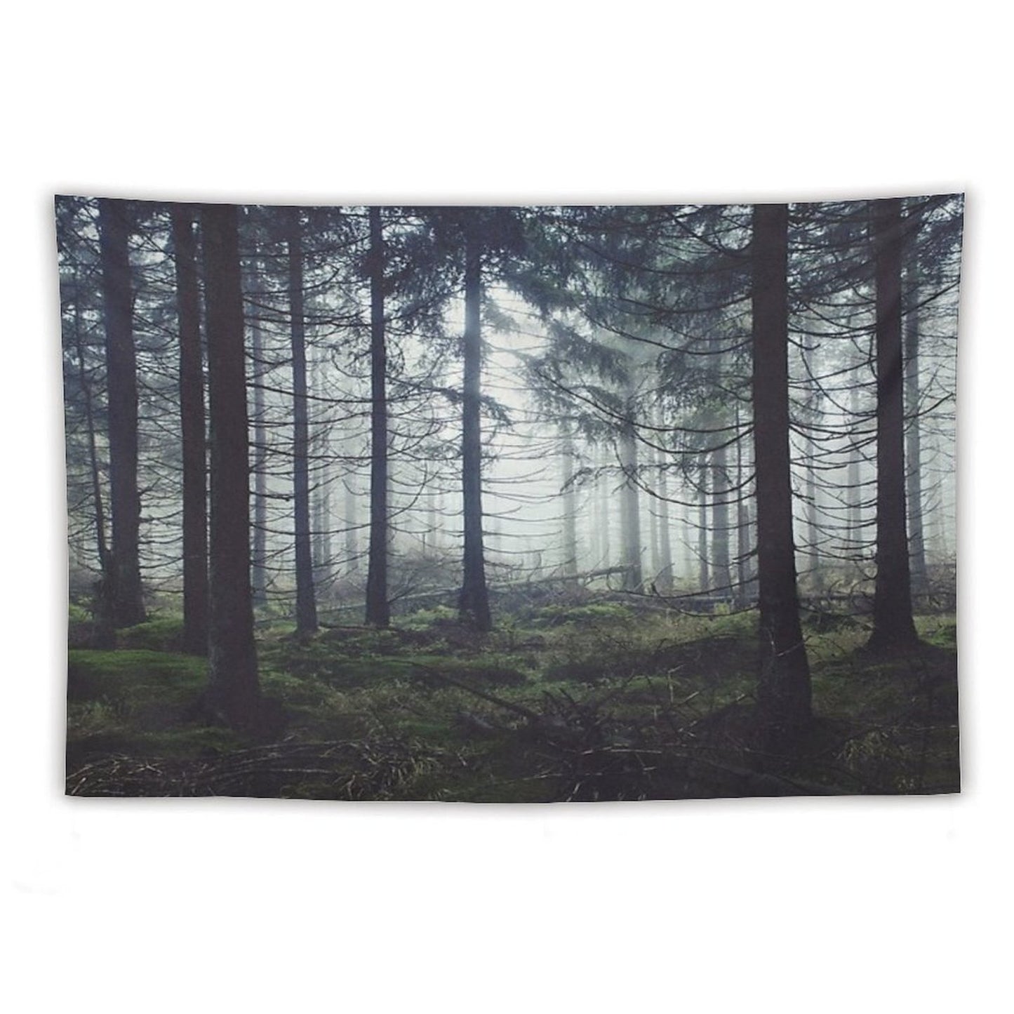 Through The Trees Nightwalker In Ghostwood Romantasy Foggy Misty Fairytale Forest Covered In Magic Fog Tapestry