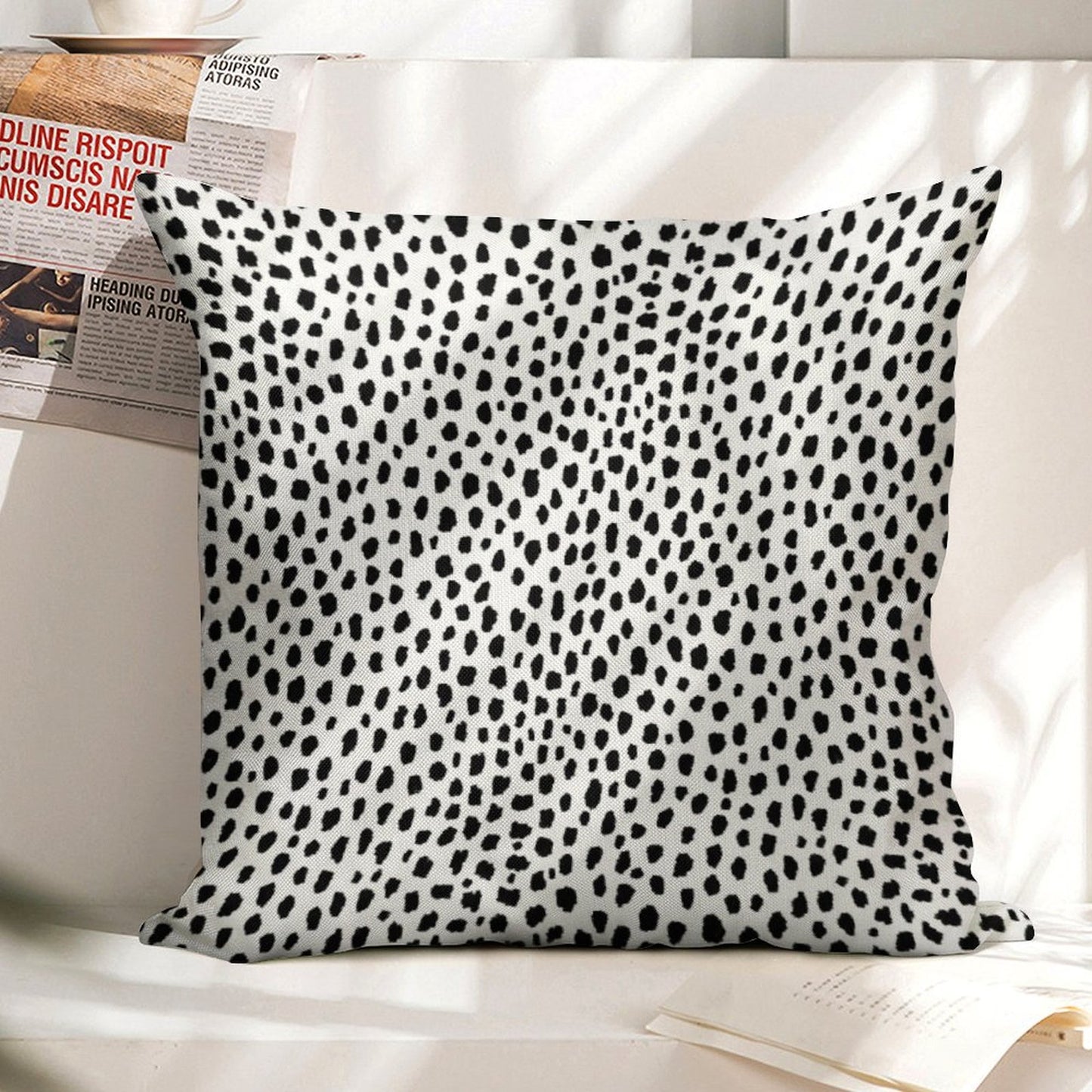 Dalmatian Spots (blackwhite) Linen Throw Pillow Cover
