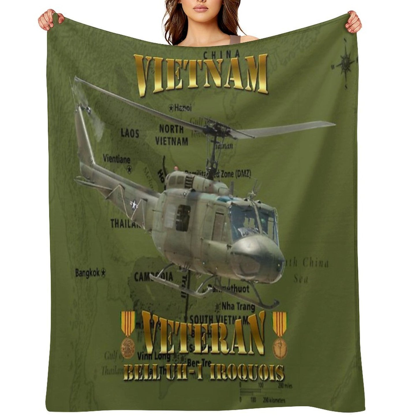 UH-1 Iroquois 'Huey' Vietnam Veteran Throw Blanket