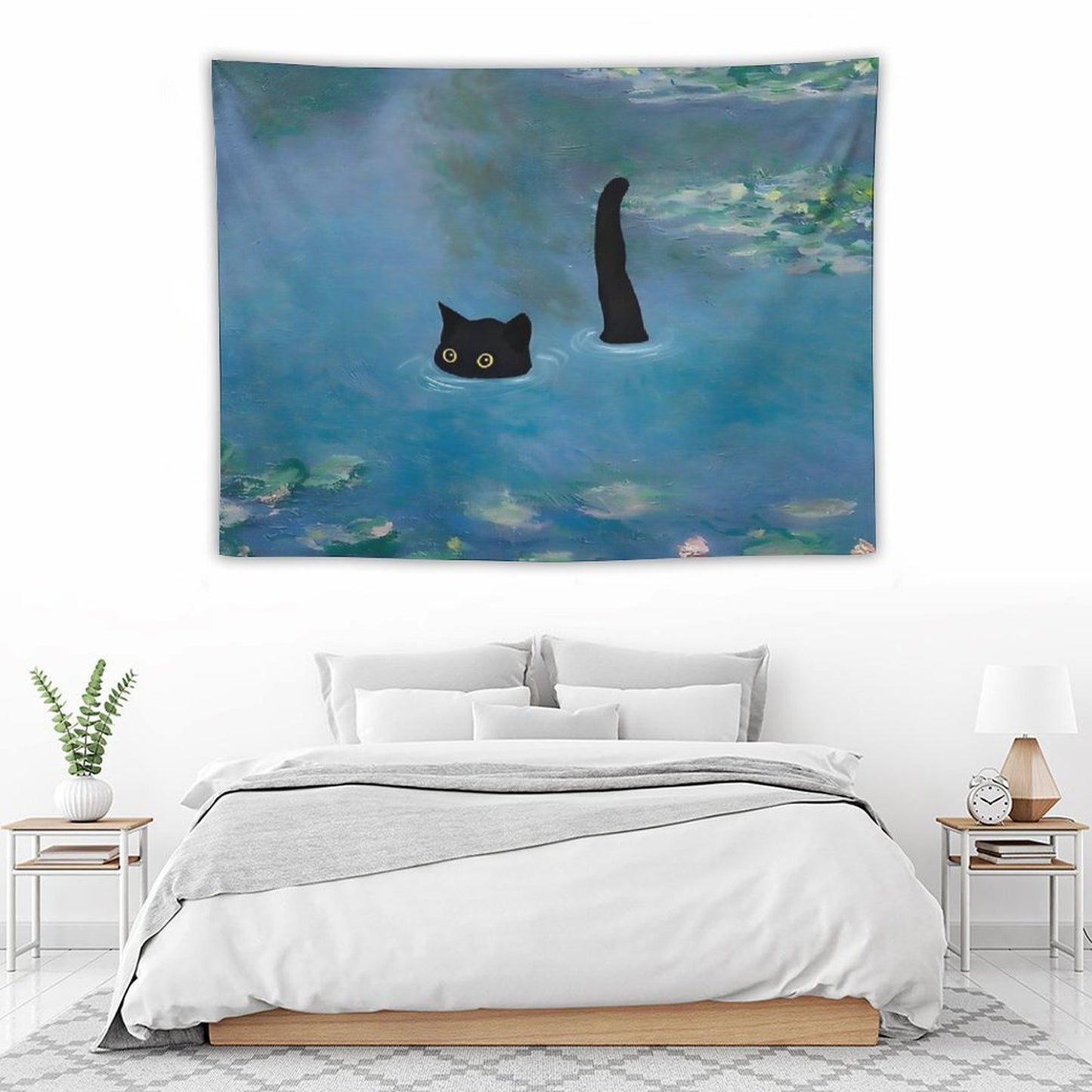 Cat Print Monet Waterlily Tapestry
