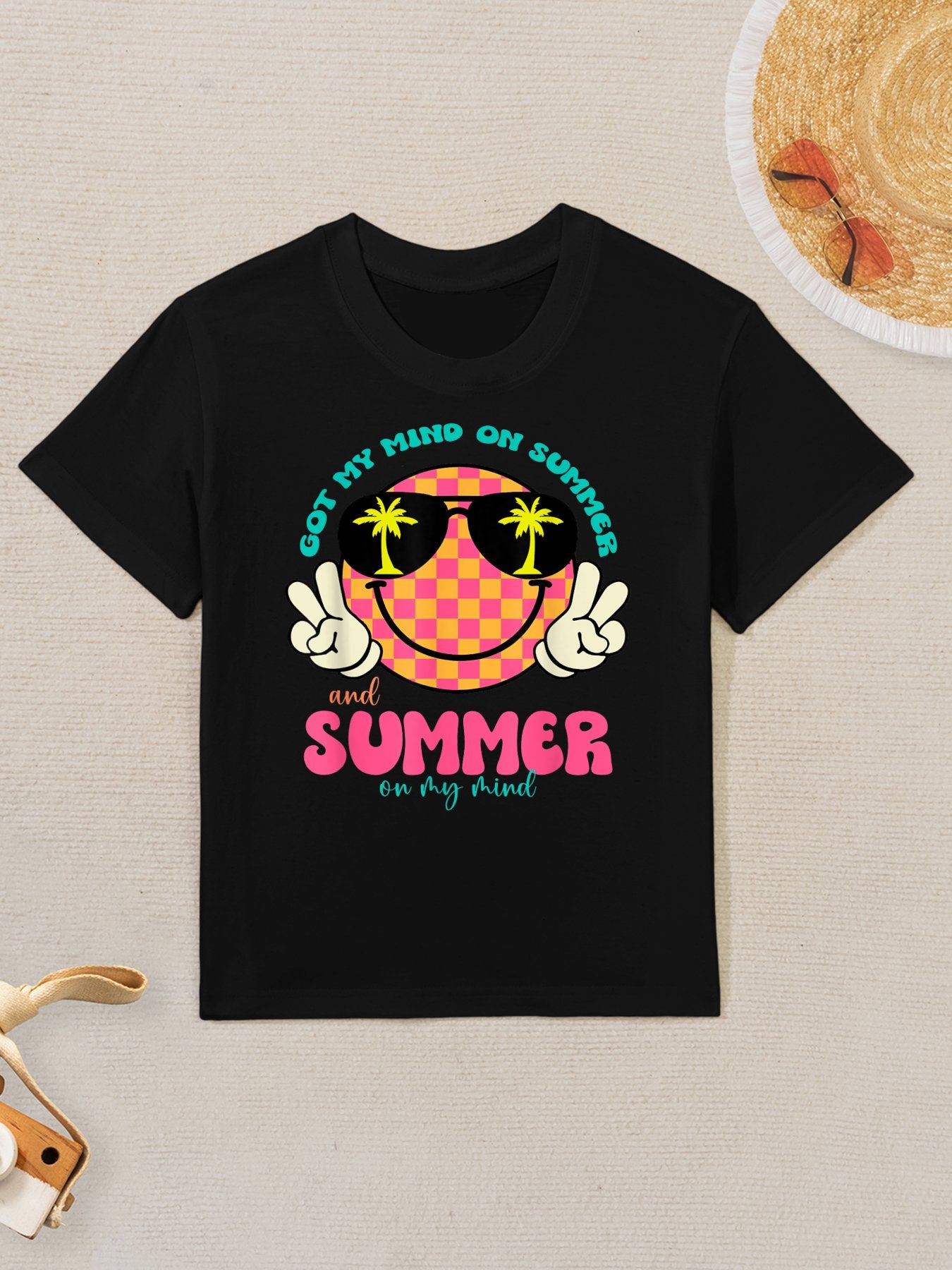 Groovy Happy Face Summer Vibes Got My Mind On Summer Teacher Kids T-Shirt