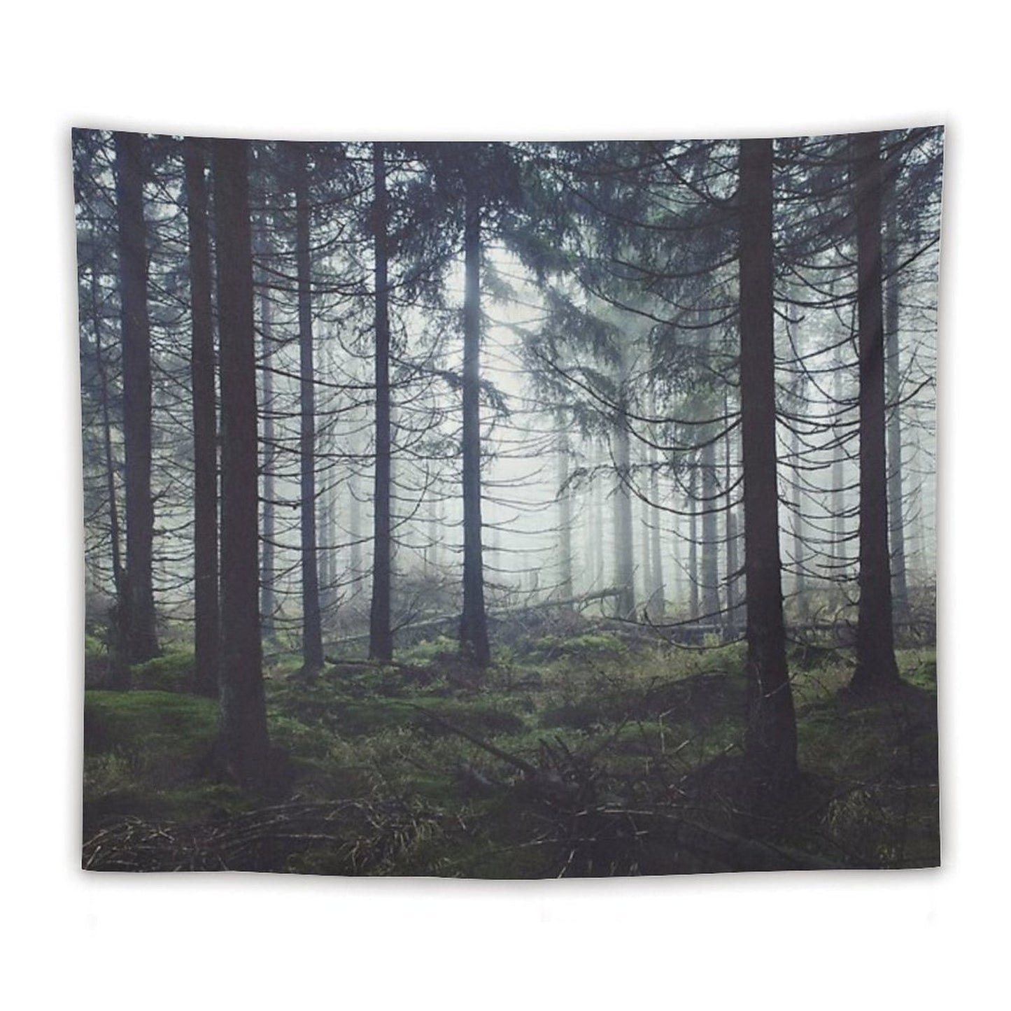 Through The Trees Nightwalker In Ghostwood Romantasy Foggy Misty Fairytale Forest Covered In Magic Fog Tapestry