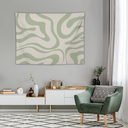 Liquid Swirl Abstract Pattern in Beige And Sage Green Tapestry