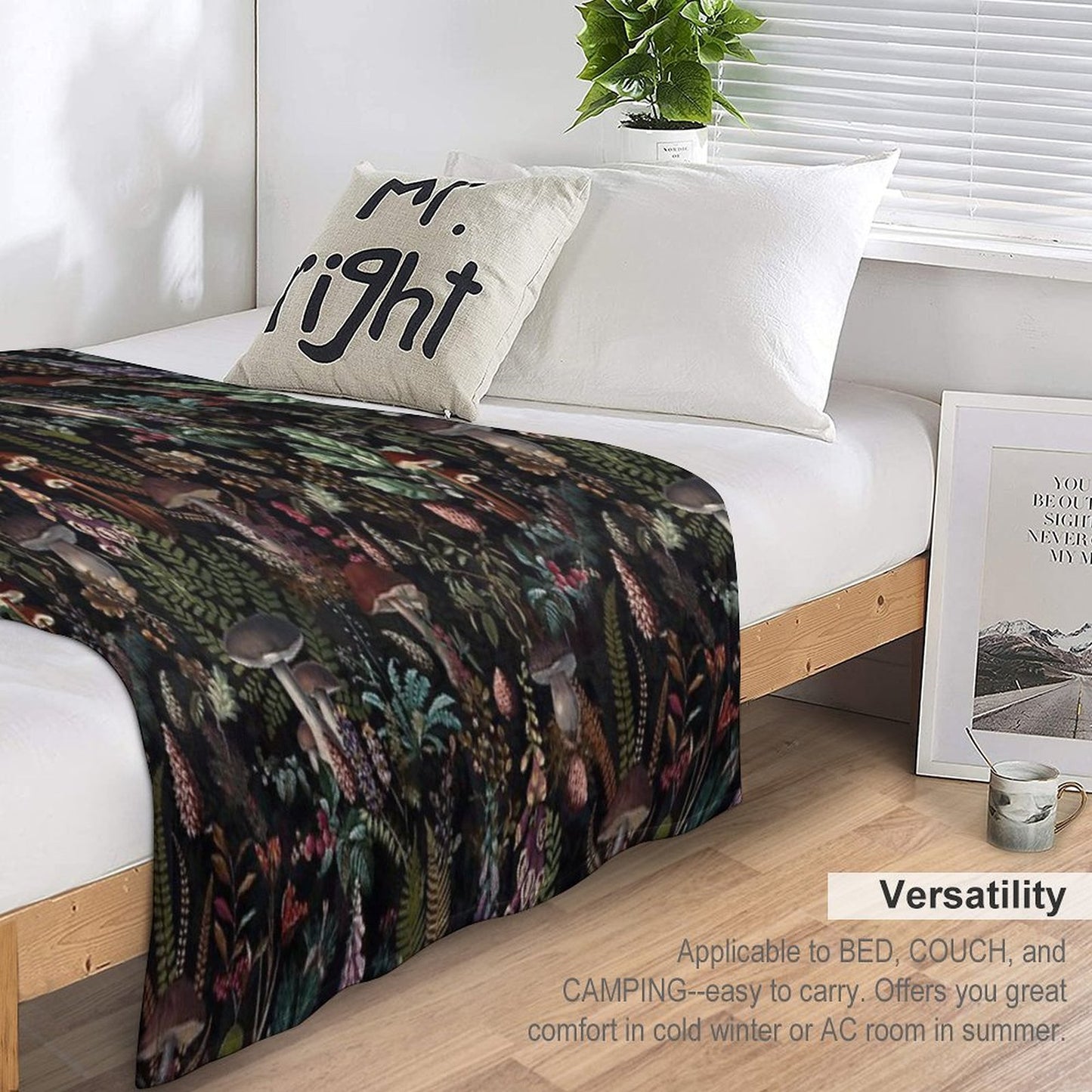 Vintage Mysterious Mushrooms Forest Botanical Botanical Night Garden Pattern NightGarden Throw Blanket