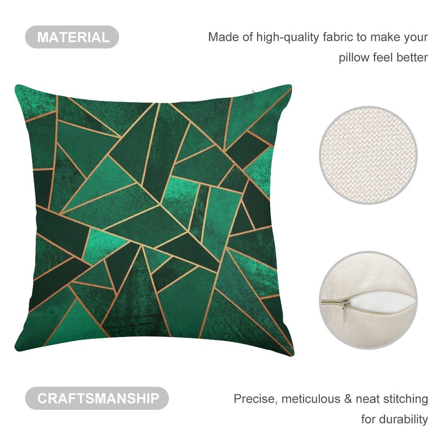 Emerald And Copper Linen Throw Pillow Cover