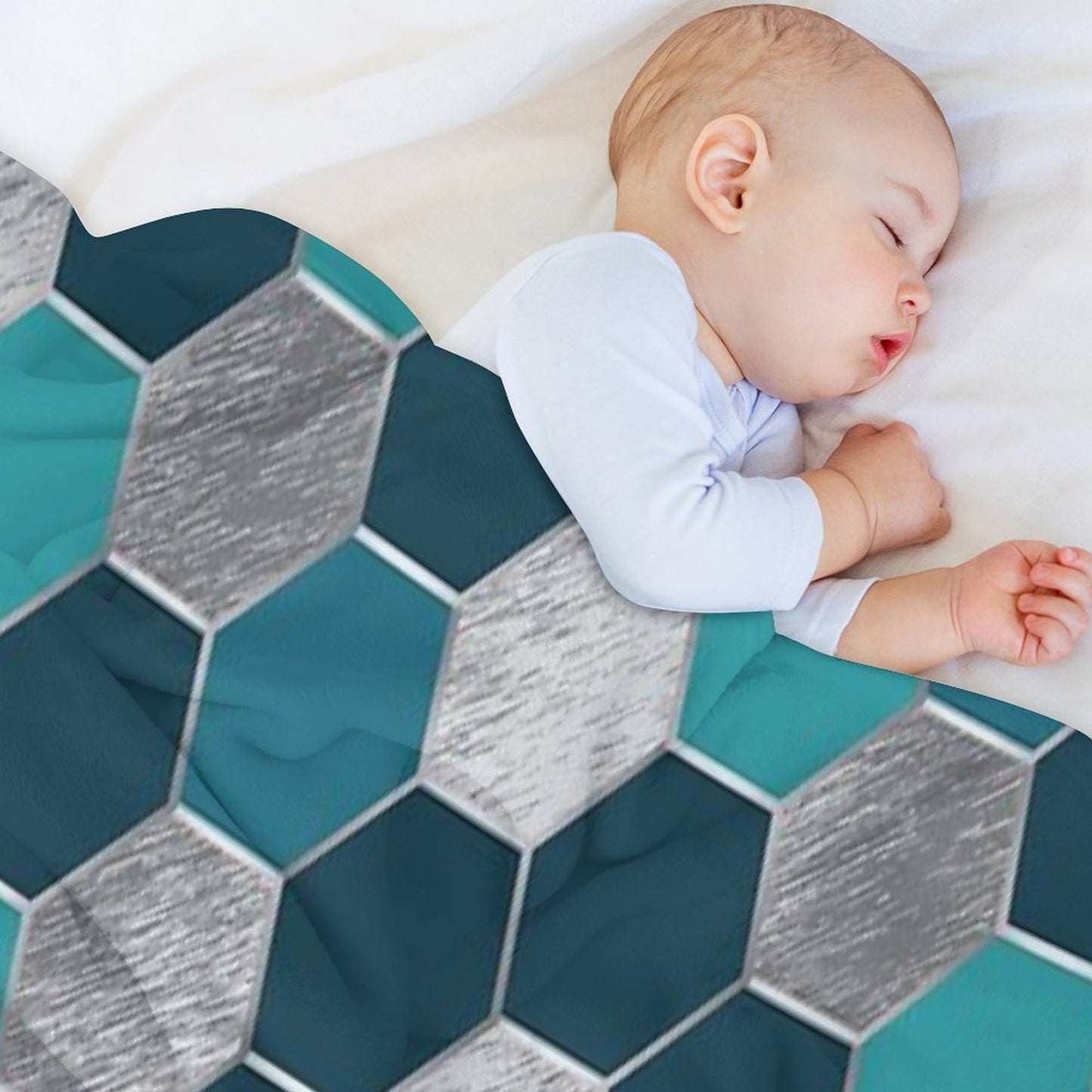 Metal Silver And Teal Geometric Hexagon Pattern Throw Blanket