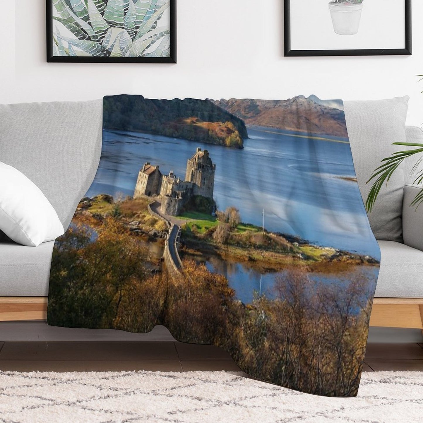 Isle of Skye And Eilean Donan Castle in Autumn. Scotland Throw Blanket
