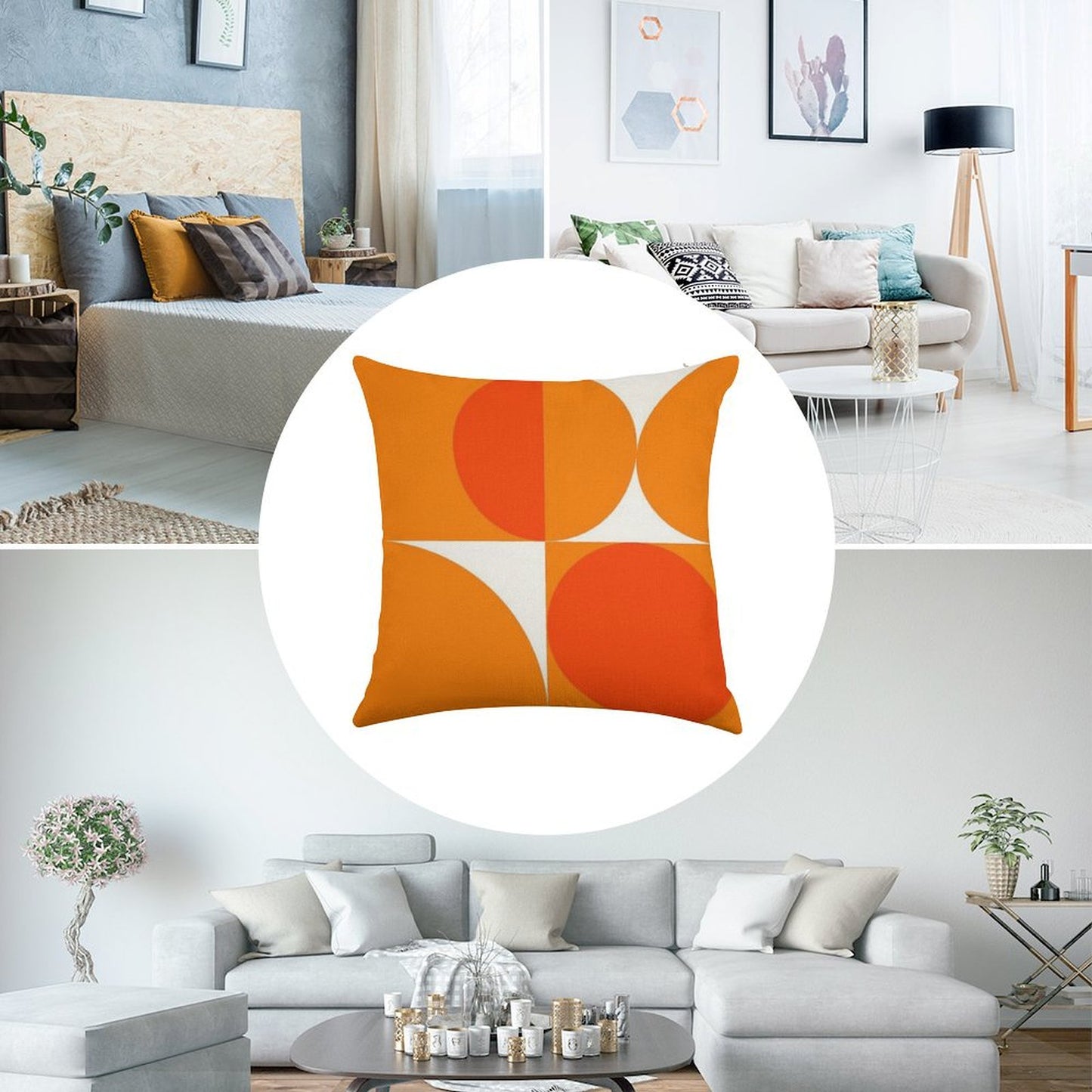 Orange Bauhaus Linen Throw Pillow Cover