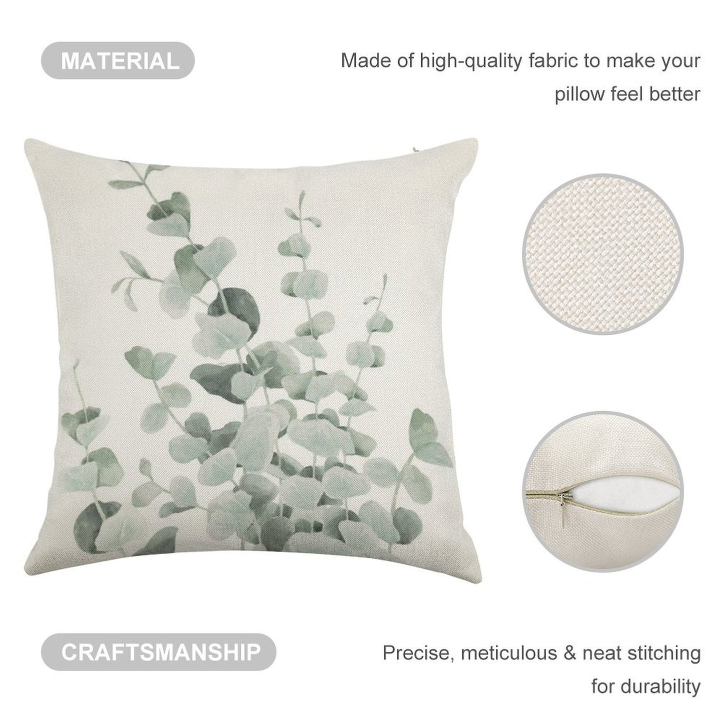 Standing Eucalyptus Leaves Linen Throw Pillow Cover