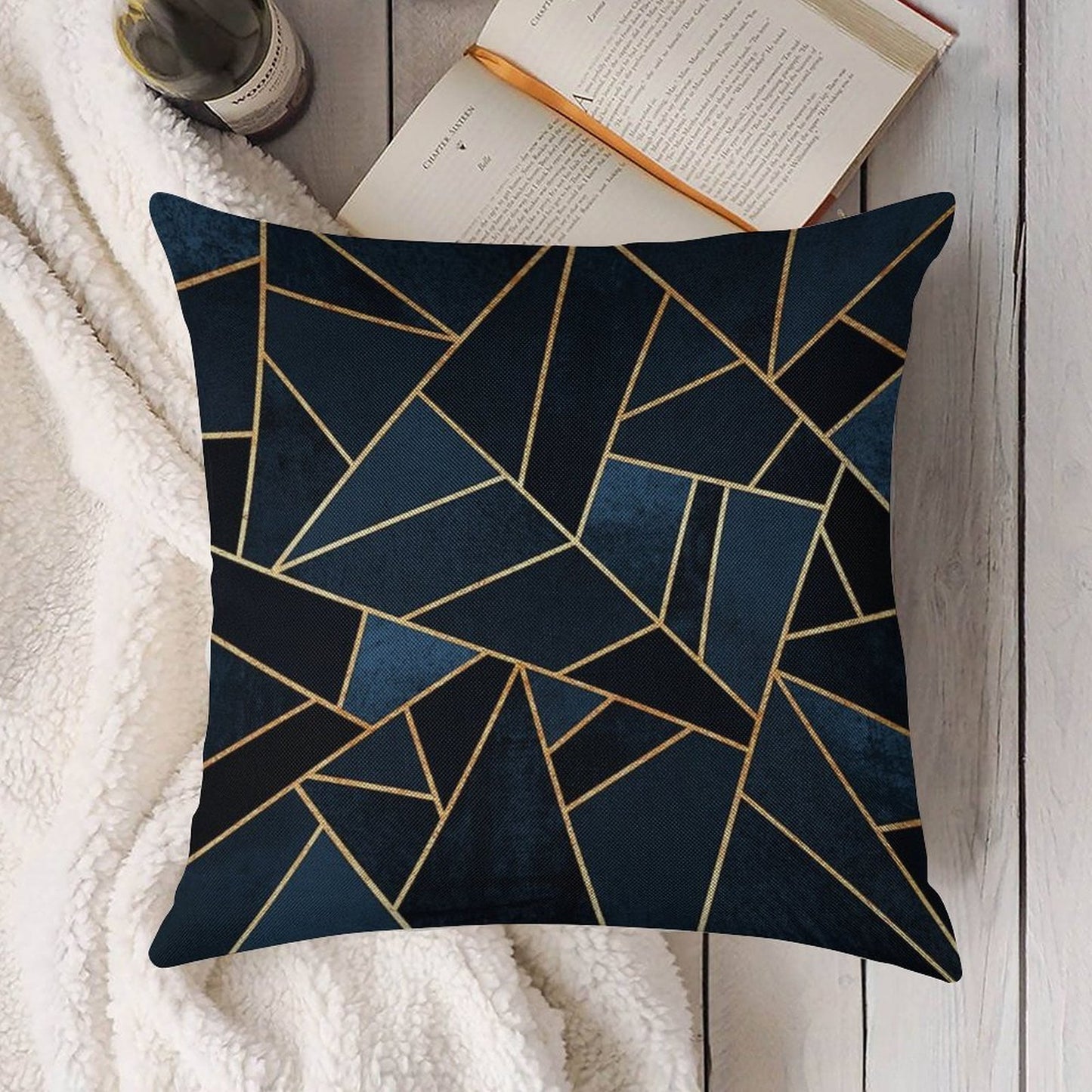 Navy Stone Linen Throw Pillow Cover