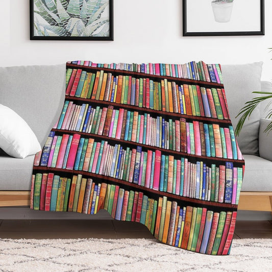Bookworm Antique Book Library, Vintage Book Shelf Throw Blanket
