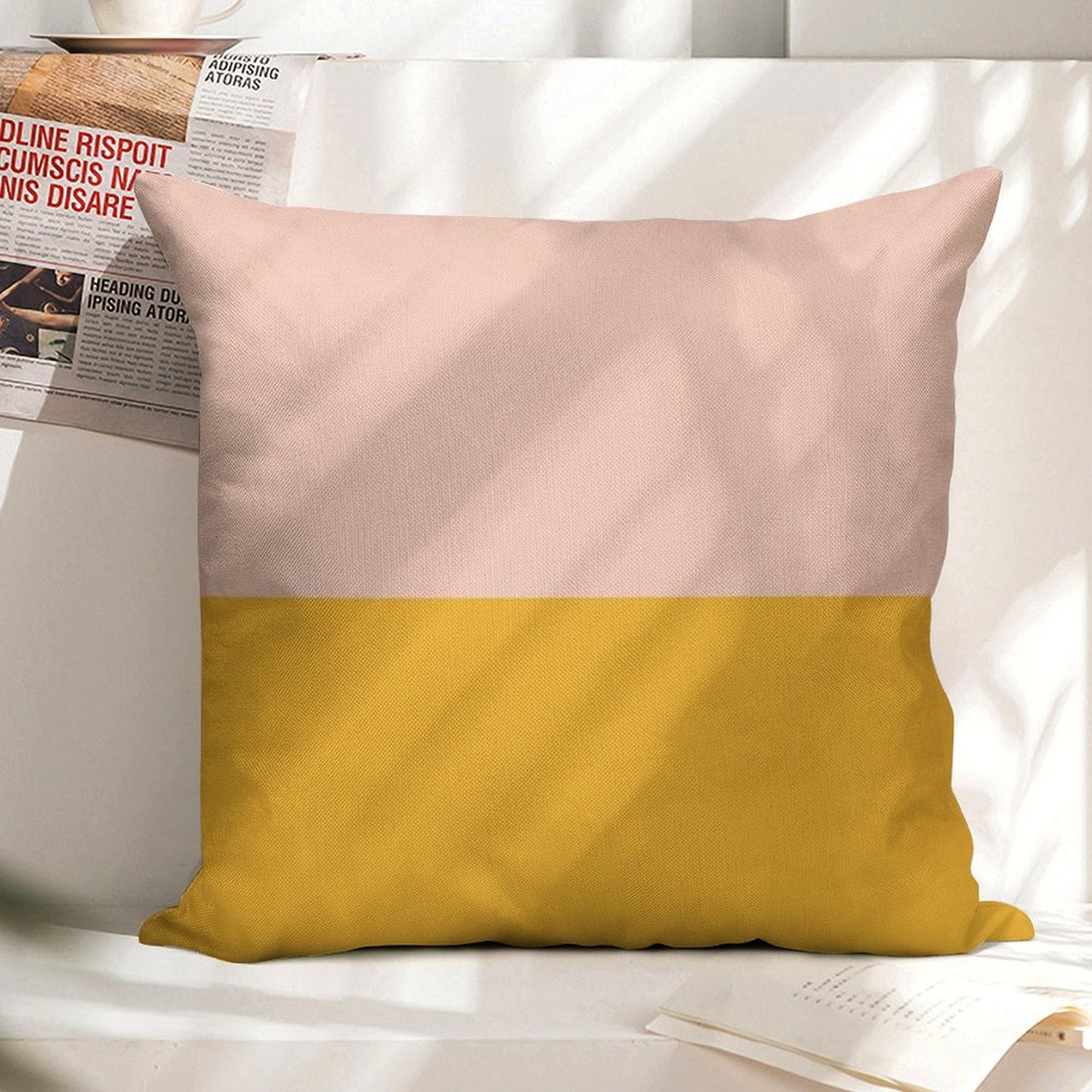 Blush Pink And Mustard Yellow Minimalist Color Block 2 Linen Throw Pillow Cover