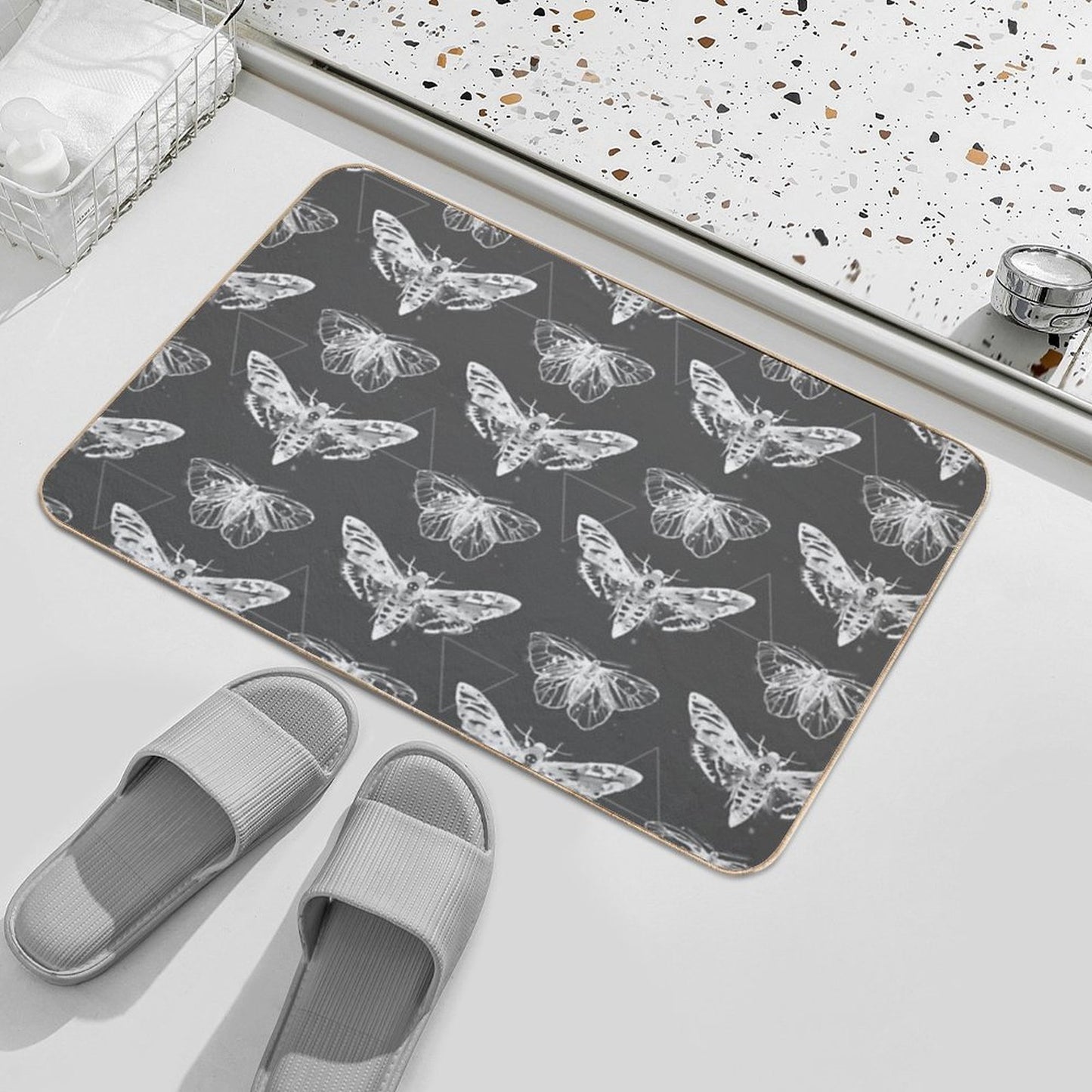 Geometric Moths - Inverted Easy To Clean Bath Mat