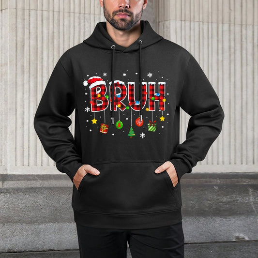 Bruh Funny Christmas Plaidns Boys Kids Xmas Pajamas Adjustable Hood Hoodie