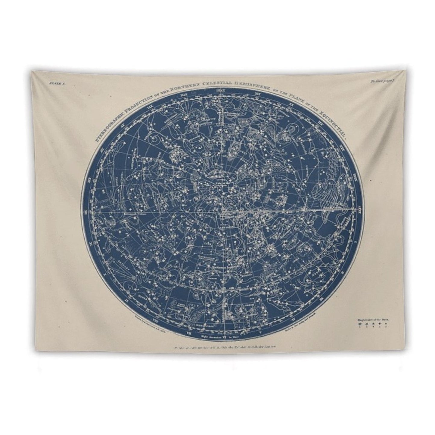 Constellations of The Northern Hemisphere Vintage Azure Blue Tapestry