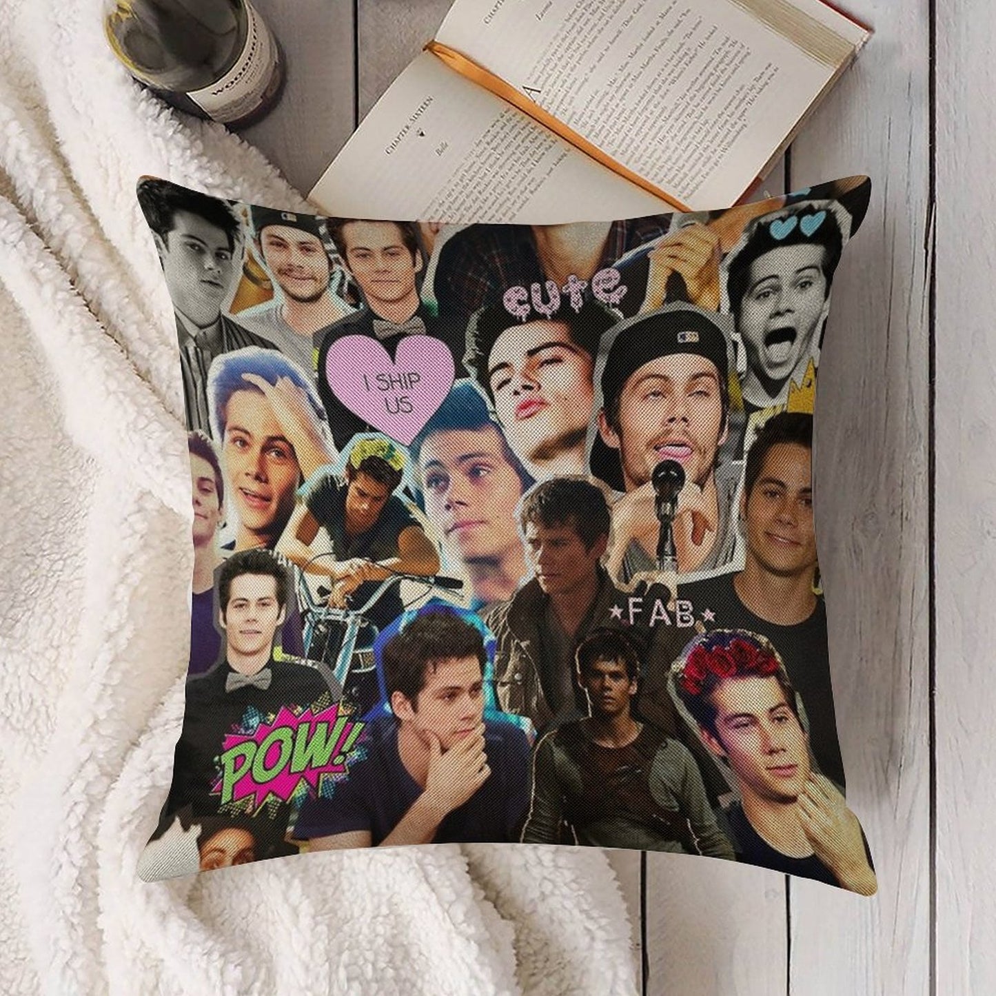 Dylan O'Brien Collage Linen Throw Pillow Cover