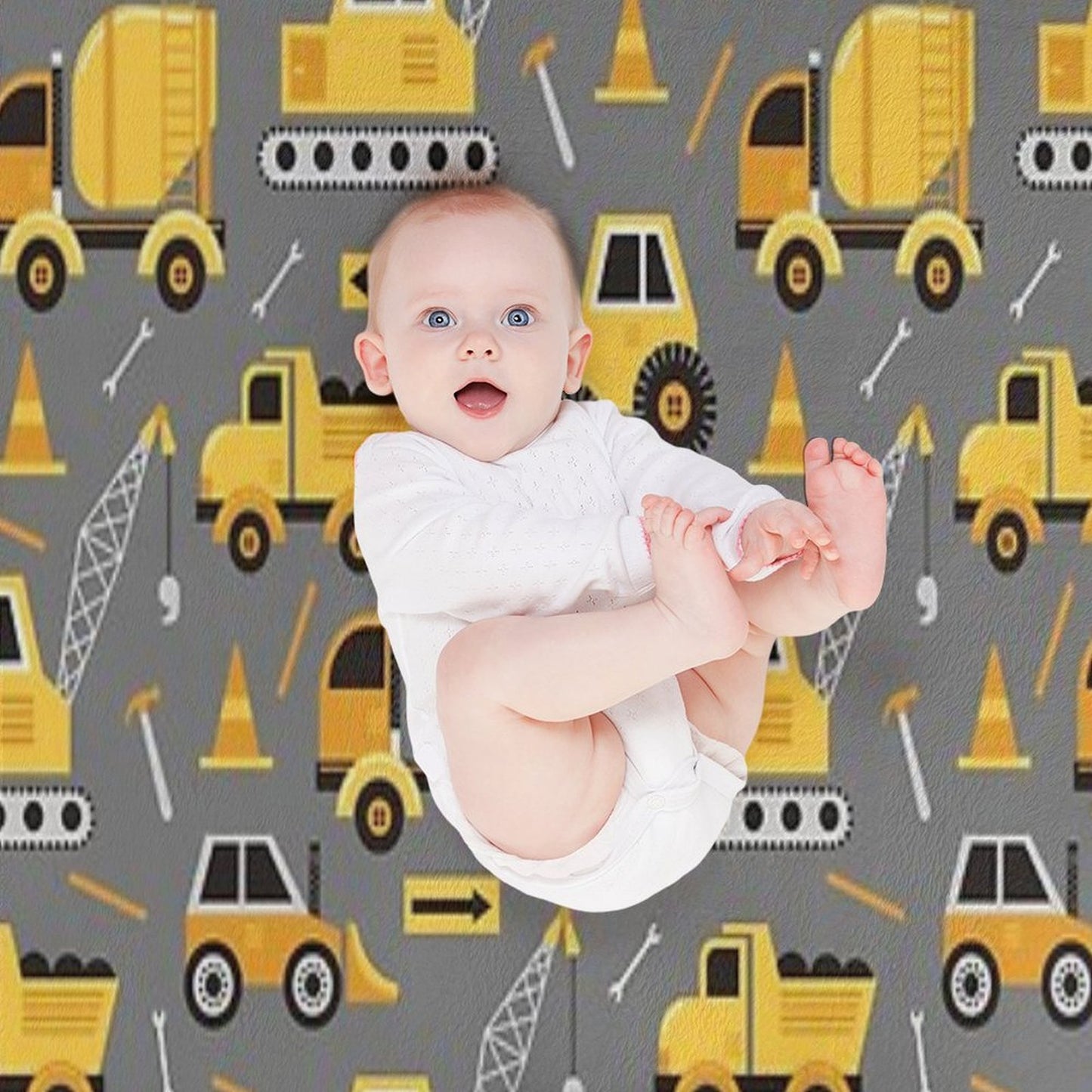 Construction Trucks on Gray Throw Blanket