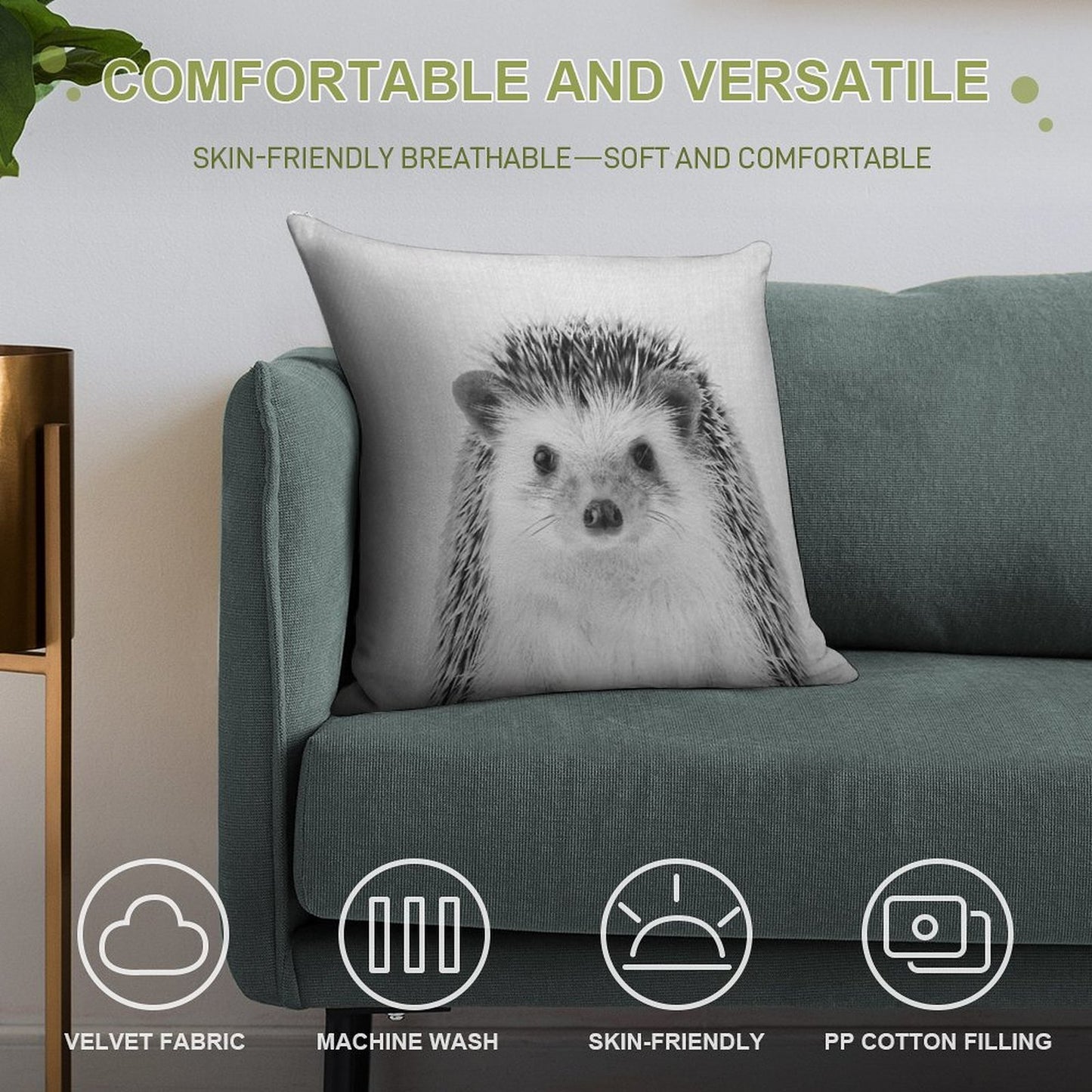Hedgehog - Black & White Soft Luxury Feel Throw Pillow