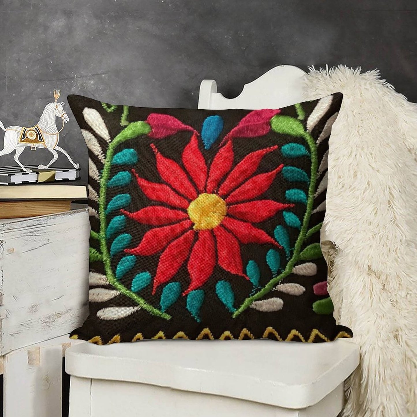 Spanish Flowers Linen Throw Pillow Cover