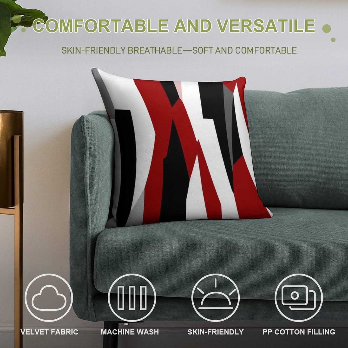 Red Black And White Abstract Soft Skin-Friendly Throw Pillow