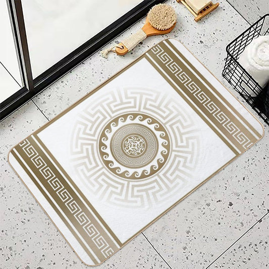 Greek Key Meander Bronze White Bath Mat