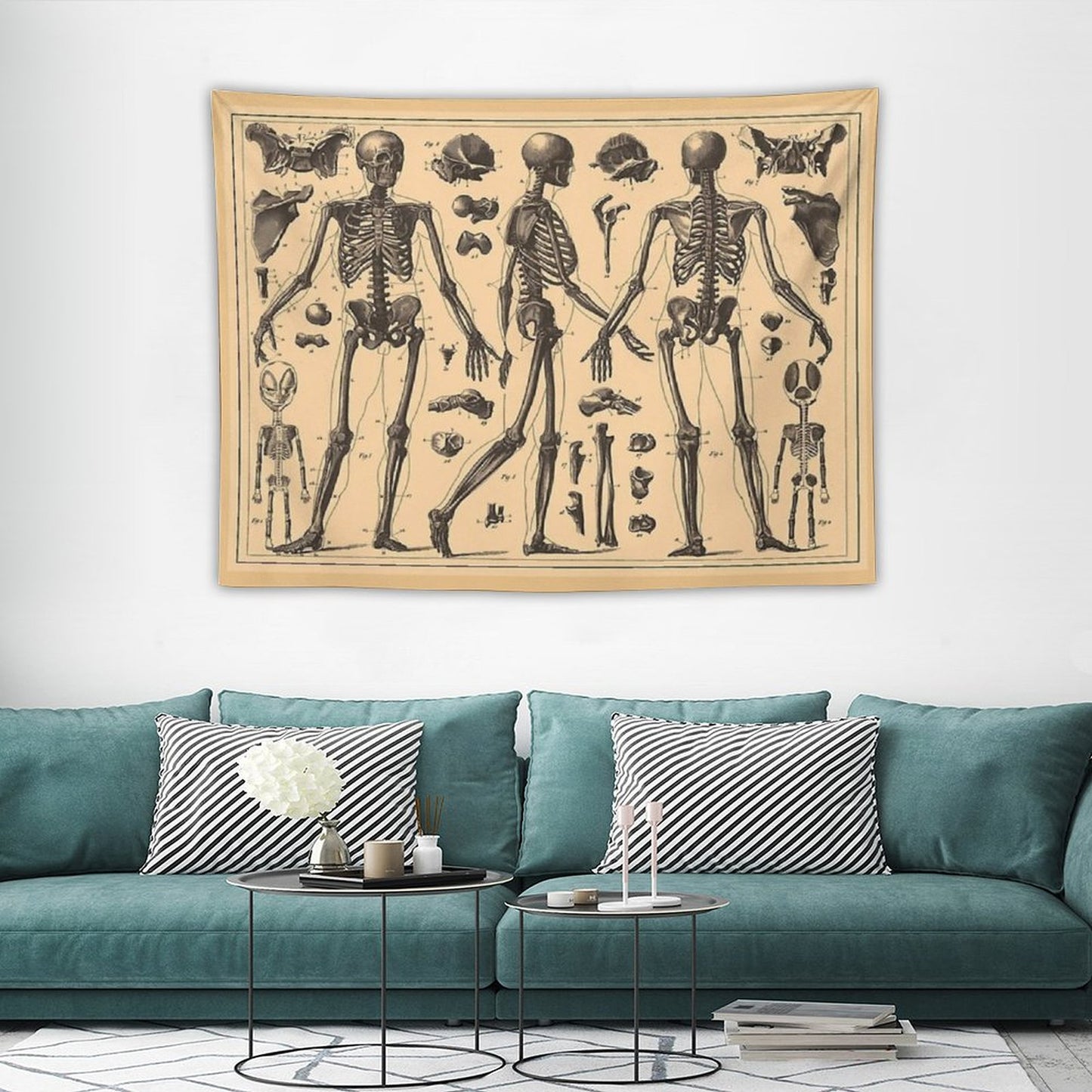 Vintage Human Skeleton Anatomy Diagram Tapestry