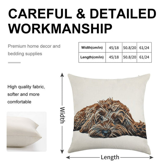 ChocolateBrown Cockapoo - White Background Linen Throw Pillow Cover