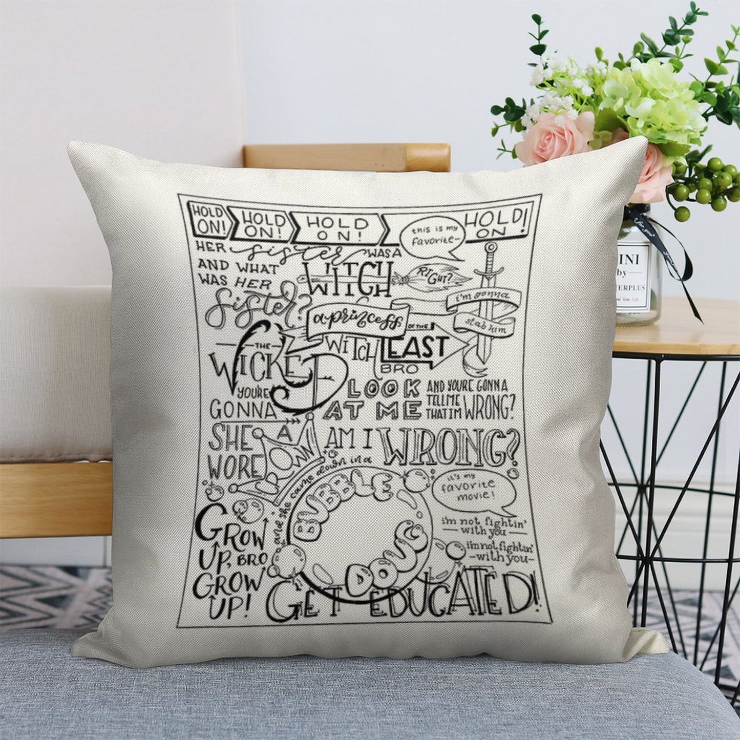 The Wicked Witch of The East Bro Hand Lettered Linen Throw Pillow Cover