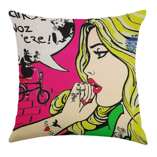 Banksy Goes Pop Art Linen Throw Pillow Cover