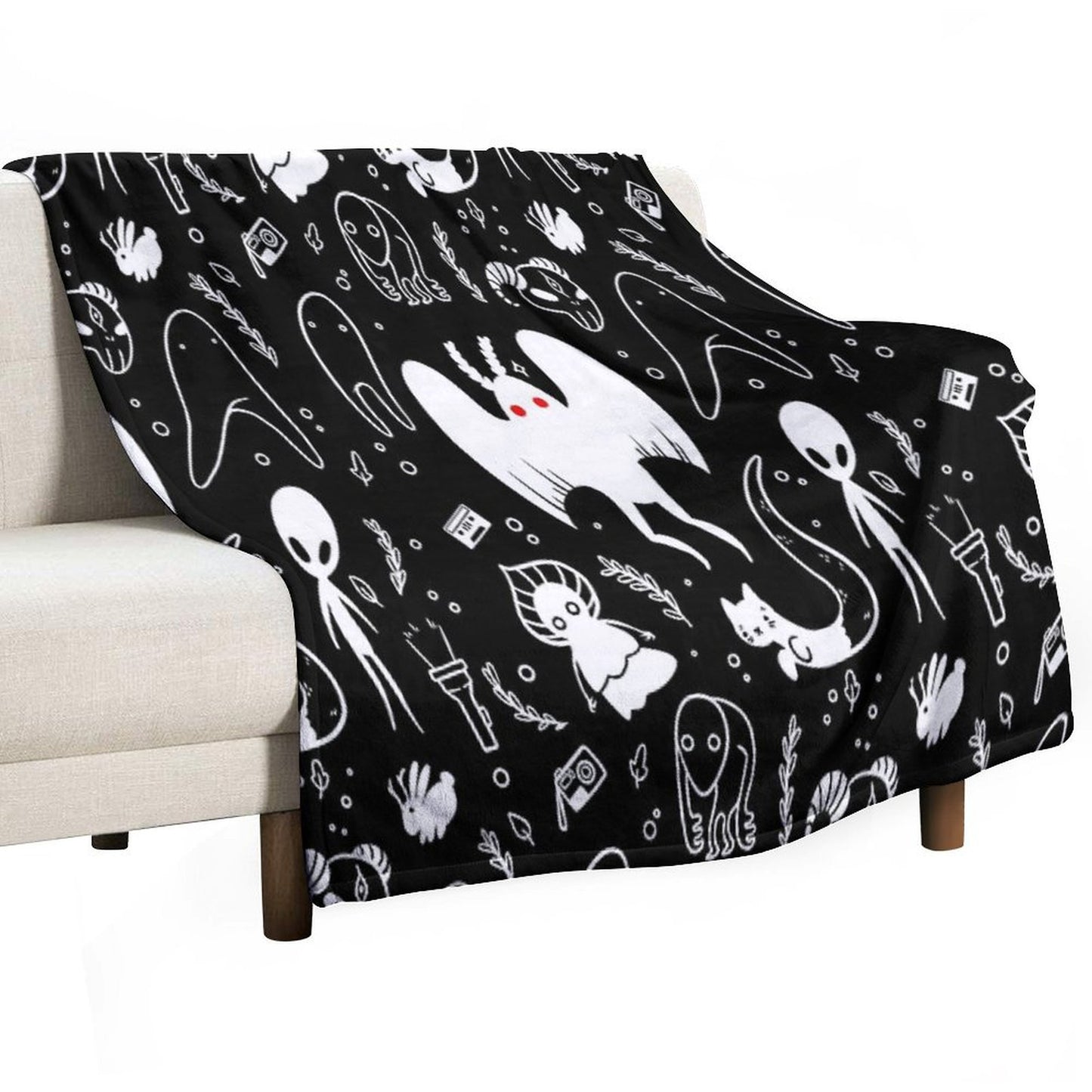 Cryptids in Black Throw Blanket