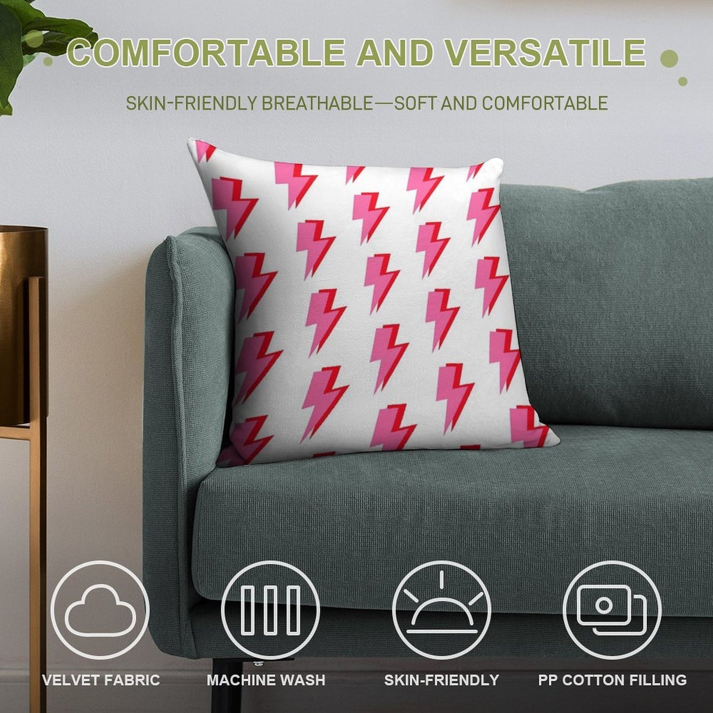 Pink And Red Lightning Soft Skin-Friendly Throw Pillow