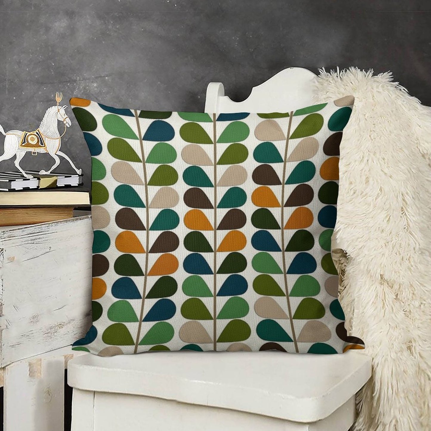 Retro 60s Mid Century Modern Pattern 2 Linen Throw Pillow Cover
