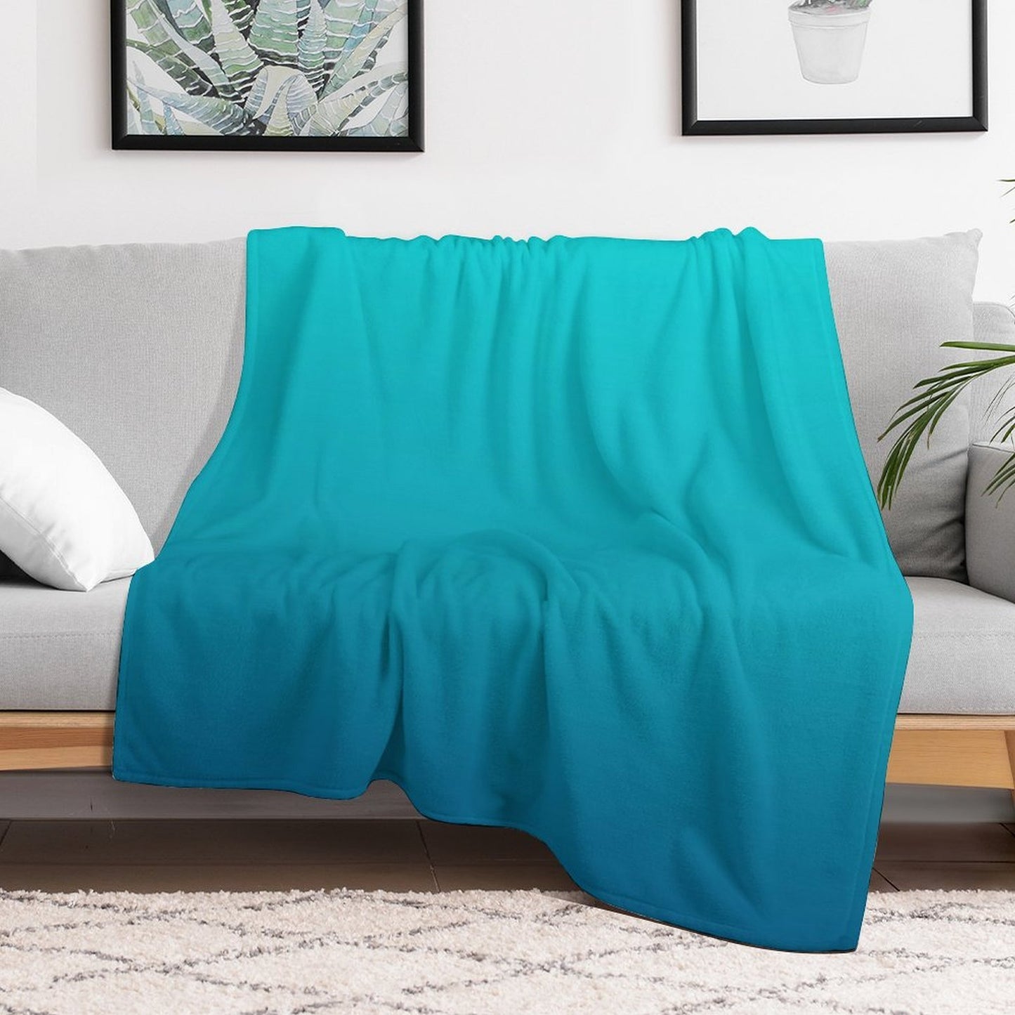 Preppy Summer Beach Teal Blue Turquoise Ombre Throw Blanket