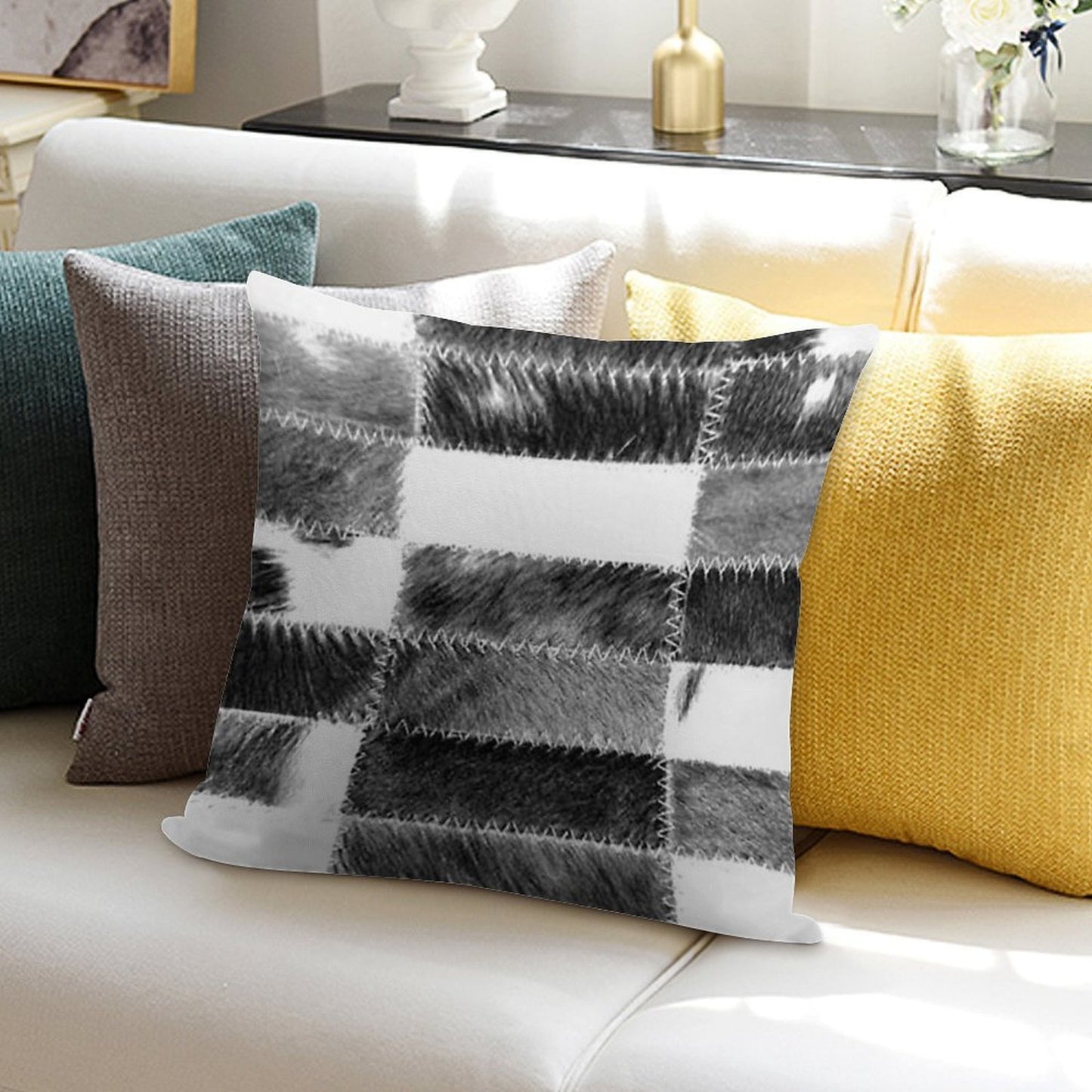 Patchwork Cowhide Rug Soft Home Decor Throw Pillow