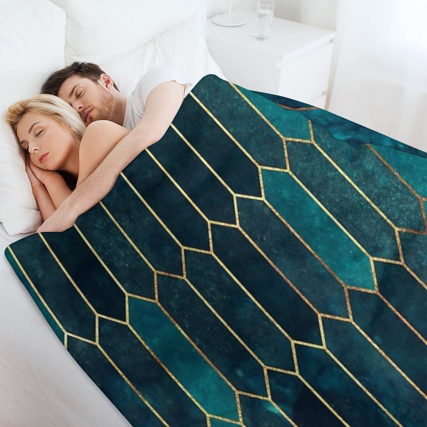 Deep Teal And Blue Gold Pattern Throw Blanket