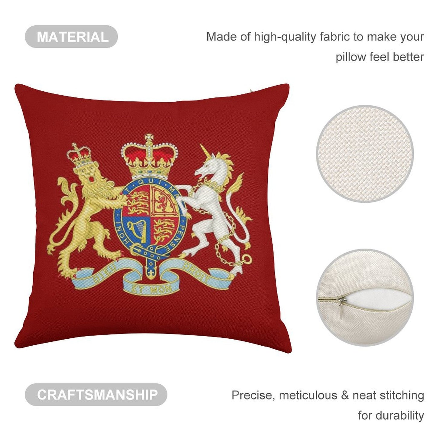Royal Coat of Arms of The United Kingdom Linen Throw Pillow Cover