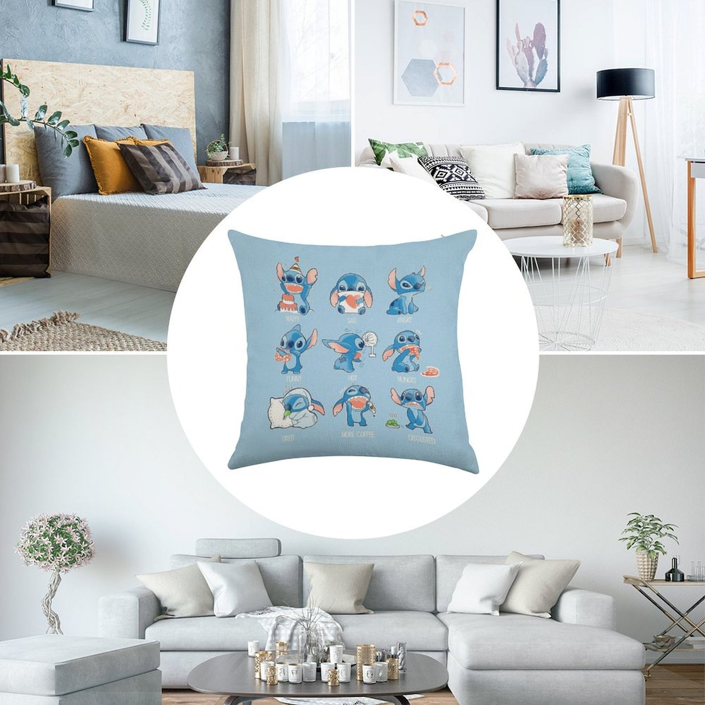 Stitch Emoticon! Linen Throw Pillow Cover
