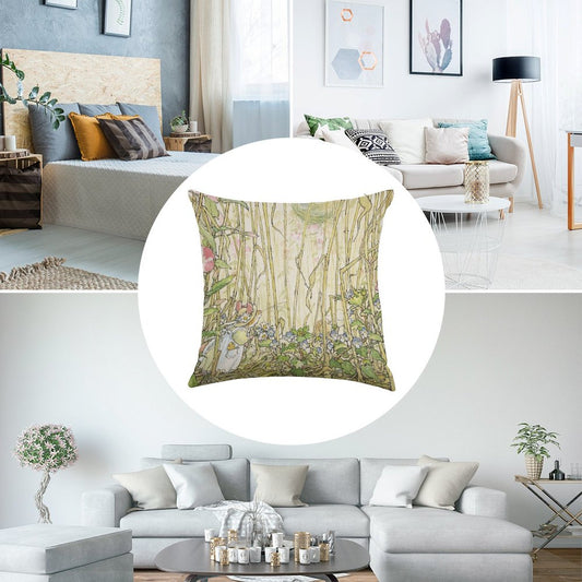 Primrose Gathering Flowers Linen Throw Pillow Cover