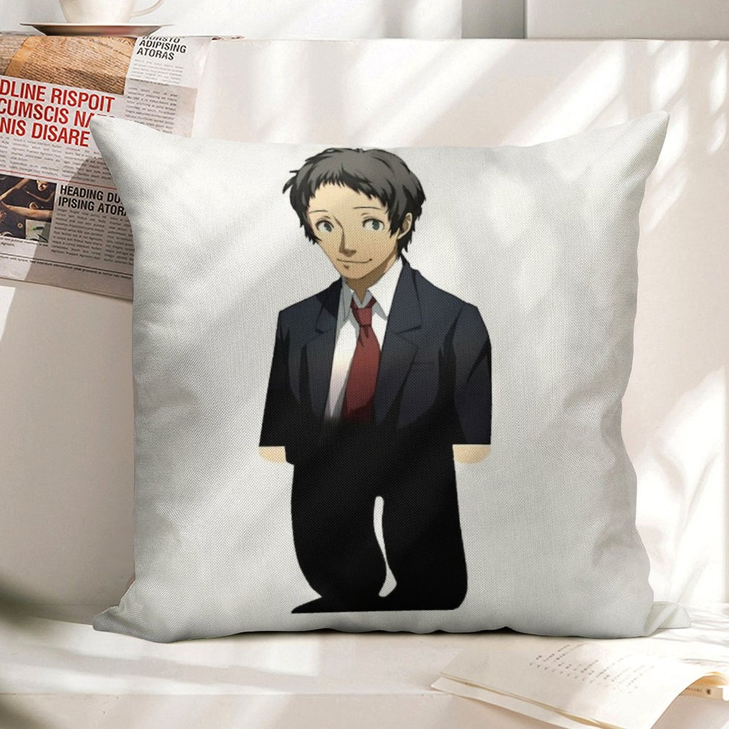 Adachi From Persona Linen Throw Pillow Cover
