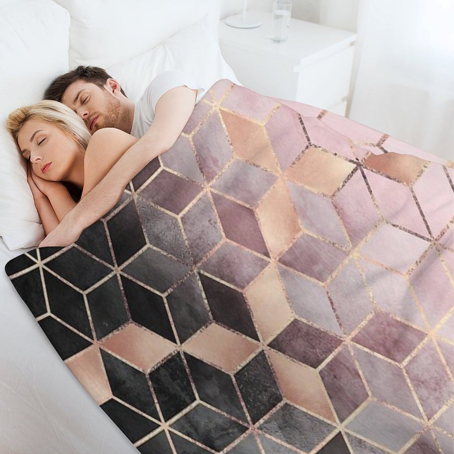 Pink And Grey Gradient Cubes Throw Blanket