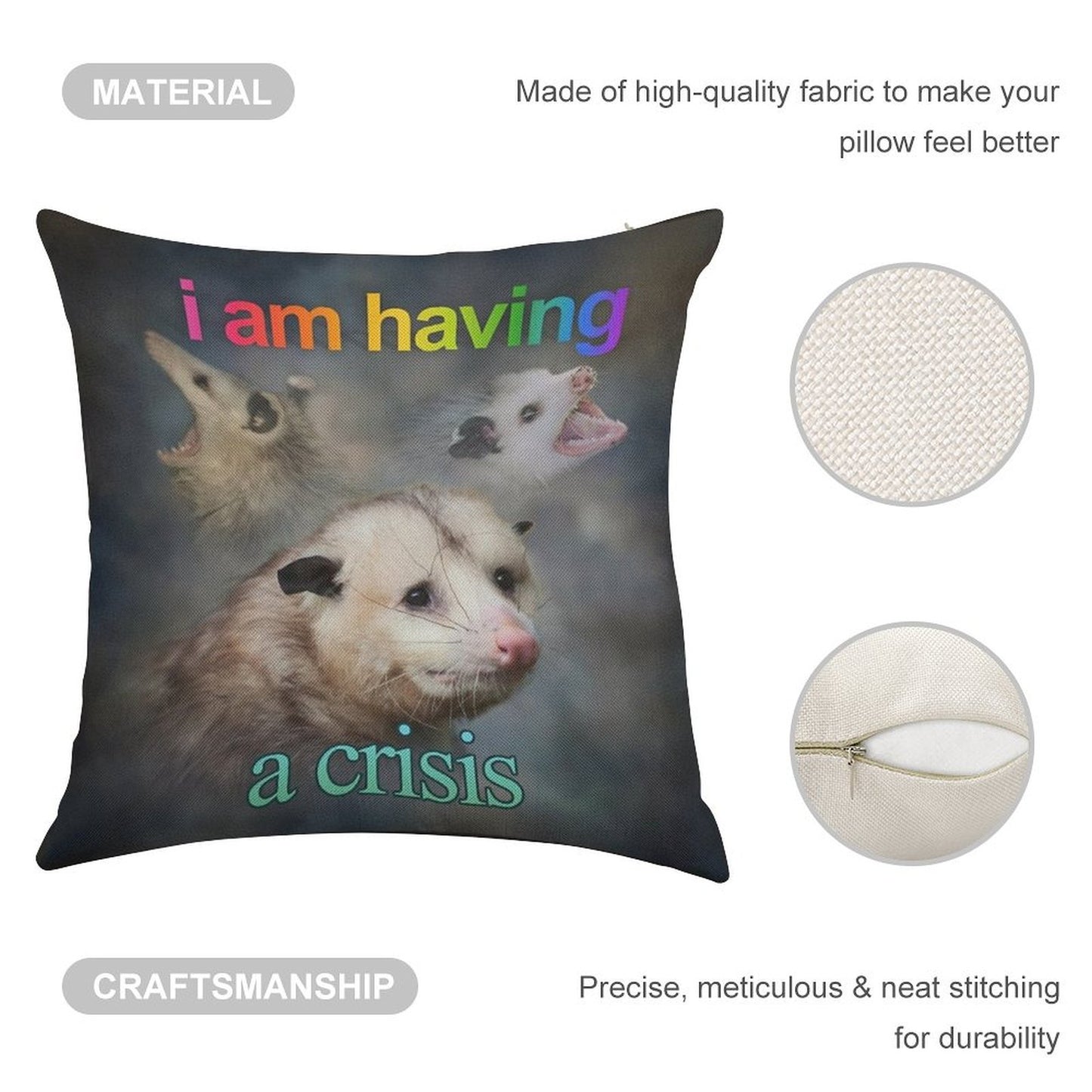 I Am Having A Crisis Possum Word Art Linen Throw Pillow Cover