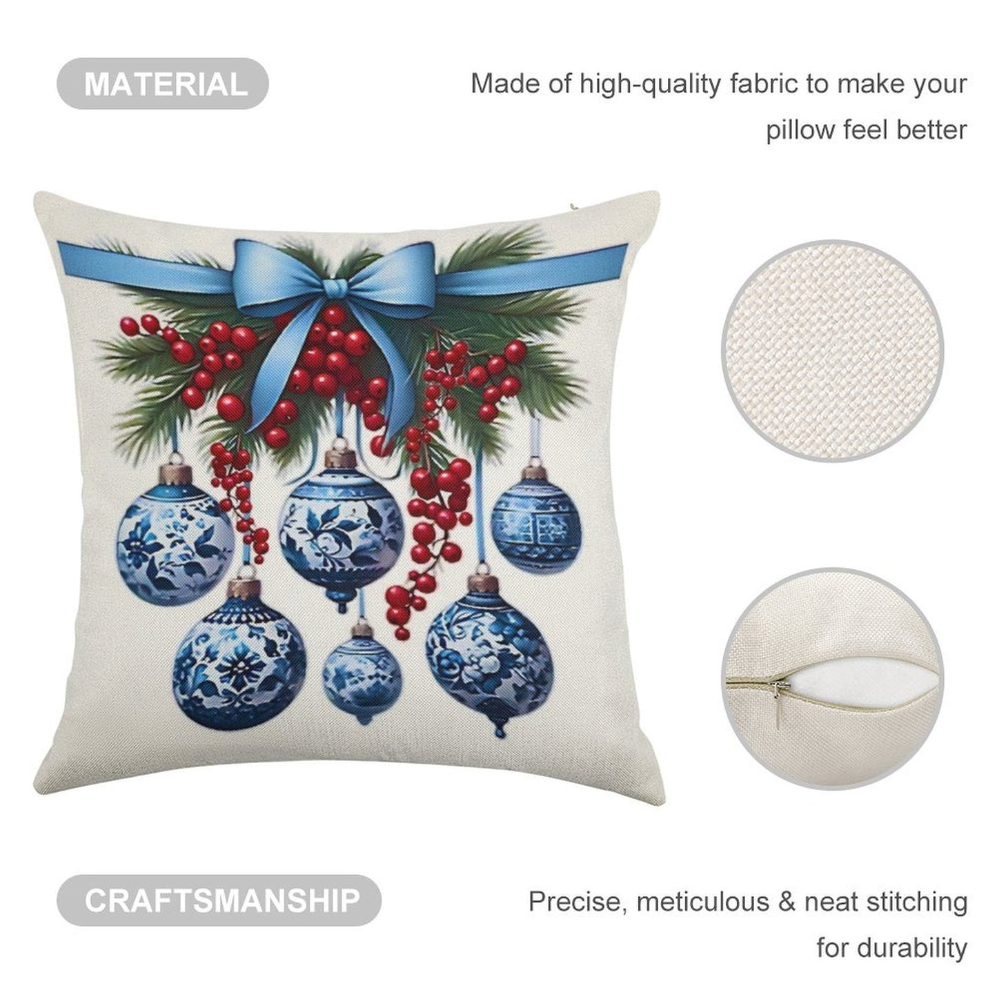 Chinoiserie Christmas Holiday. Blue And White Linen Throw Pillow Cover