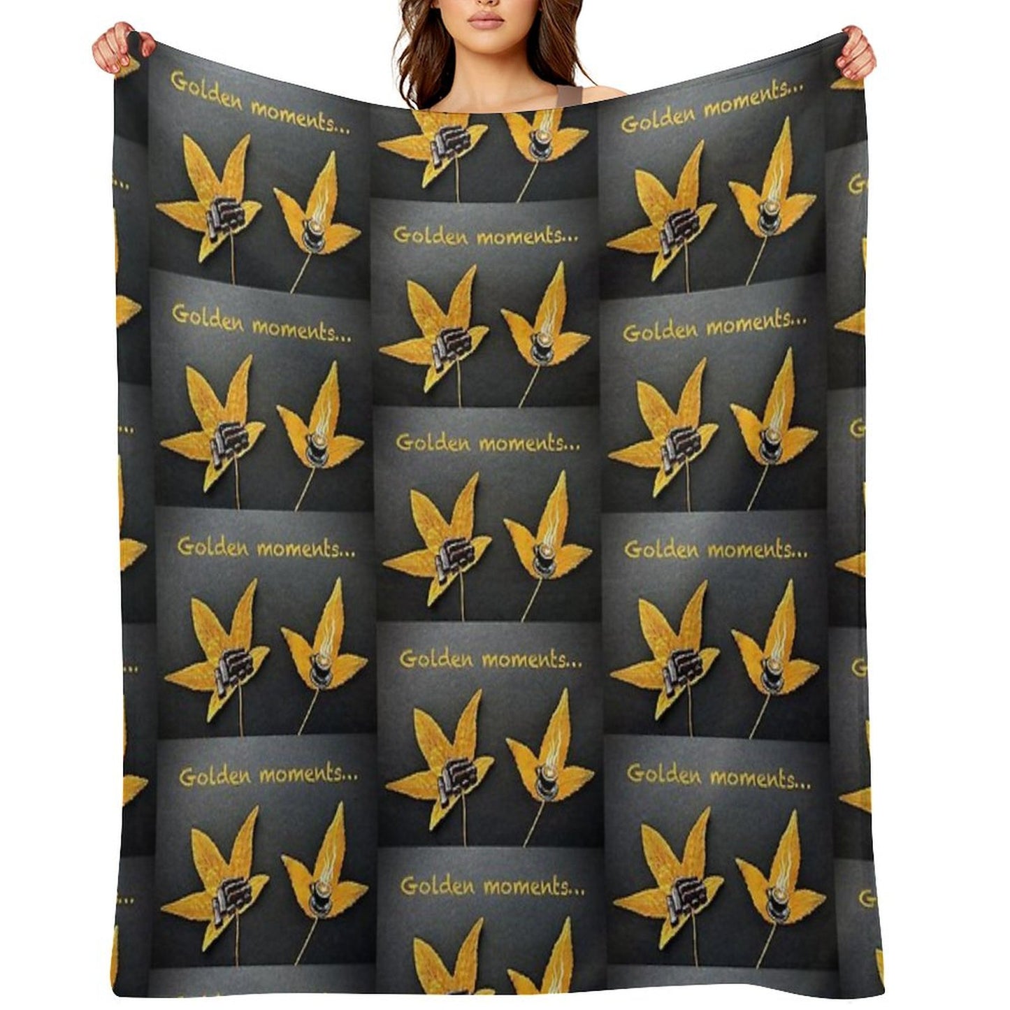 Golden Moments, Coffee And Cake Painting on Autumn Leaves Throw Blanket