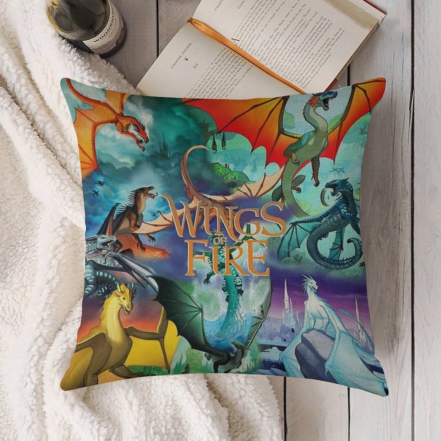 Wings of Fire All Dragon Series Linen Throw Pillow Cover