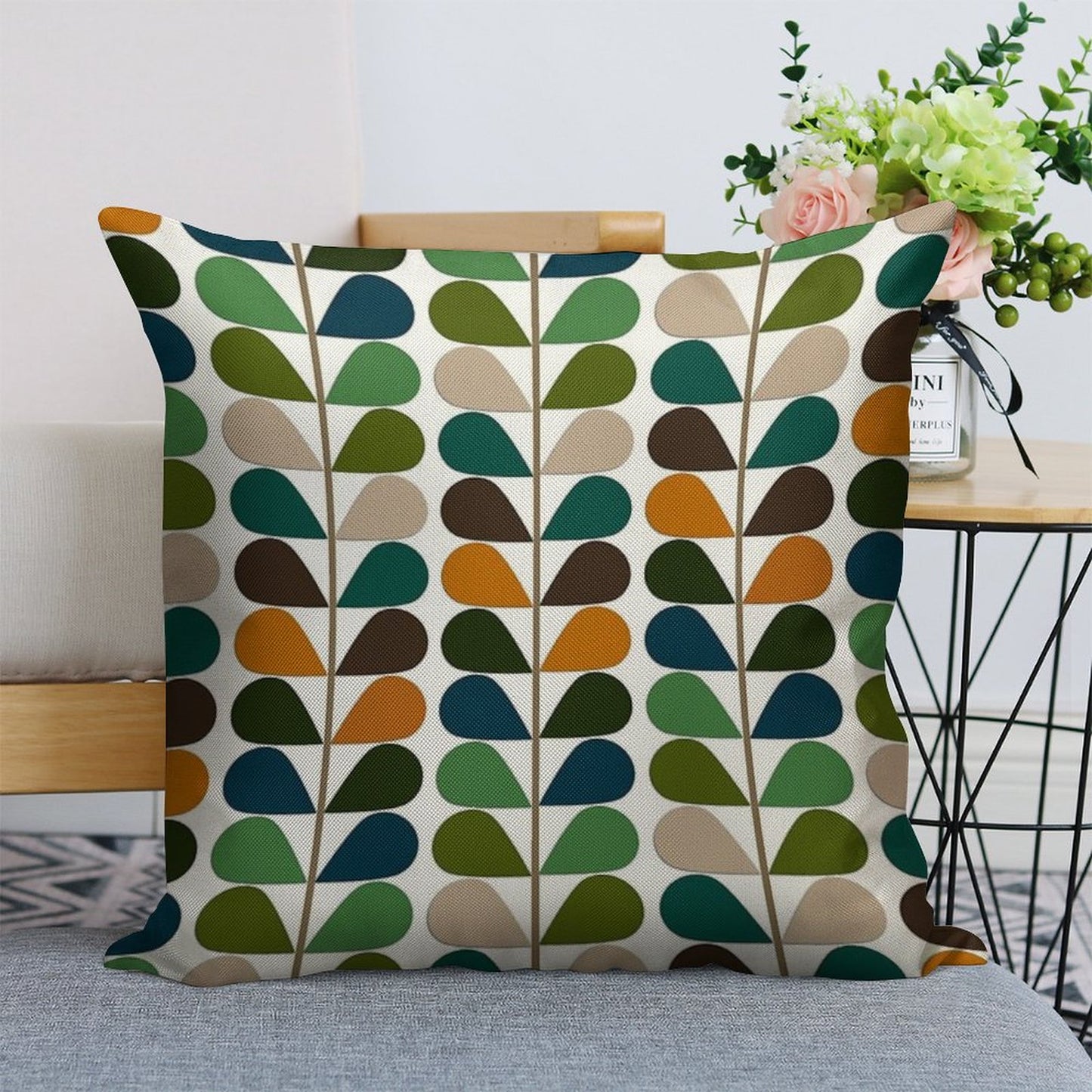 Retro 60s Mid Century Modern Pattern 2 Linen Throw Pillow Cover